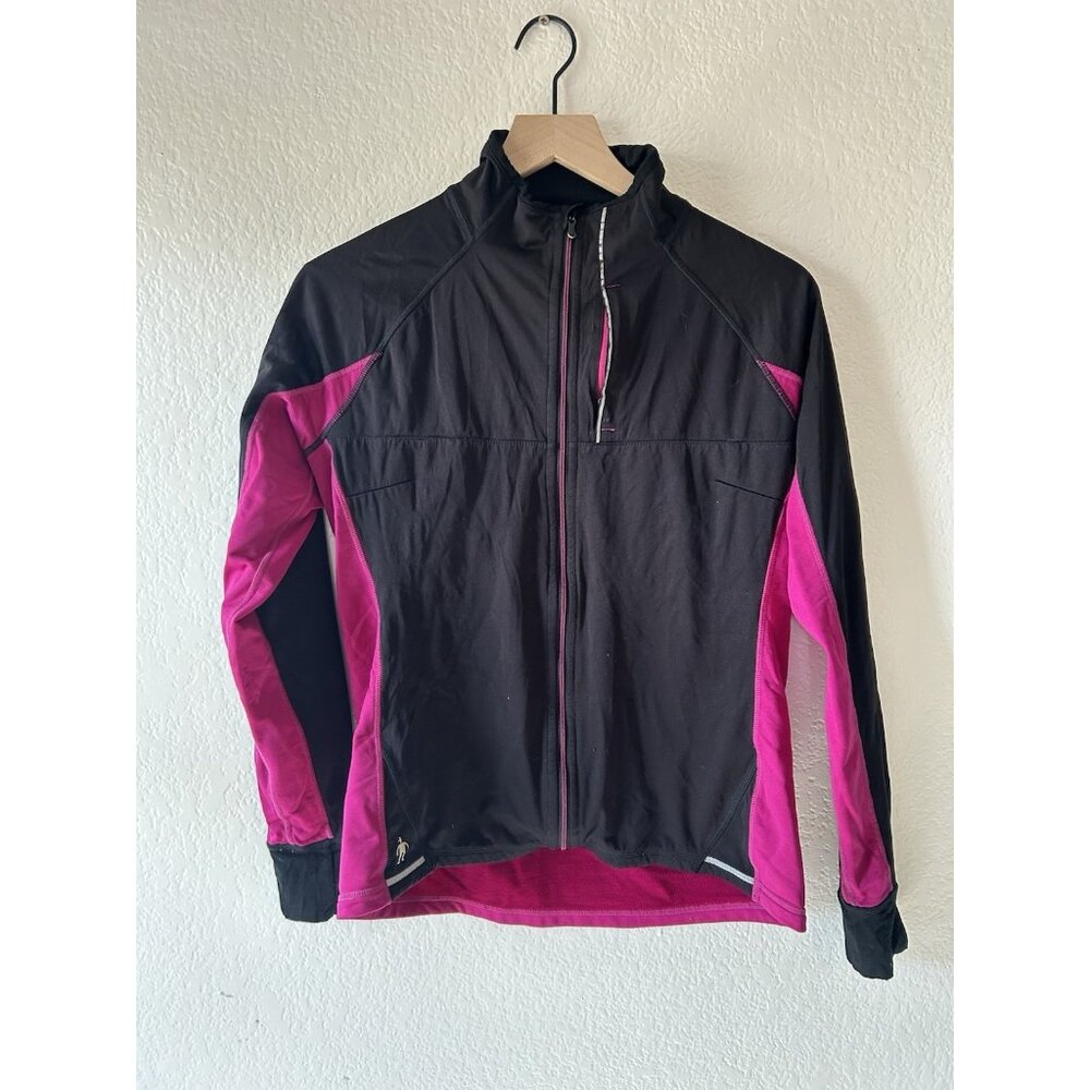 Smartwool Women’s PhD Run Divide Wool Blend Hybrid Zip Jacket Black/Magenta Sz M